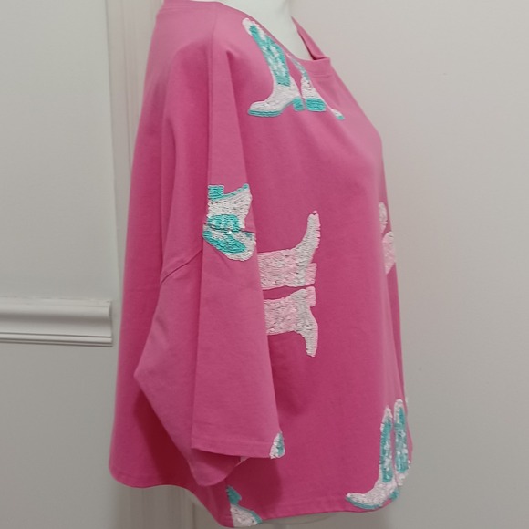 Peach Love California Sequin Cowboy Boots  Pink Blue Sz Med Oversized - Picture 6 of 8